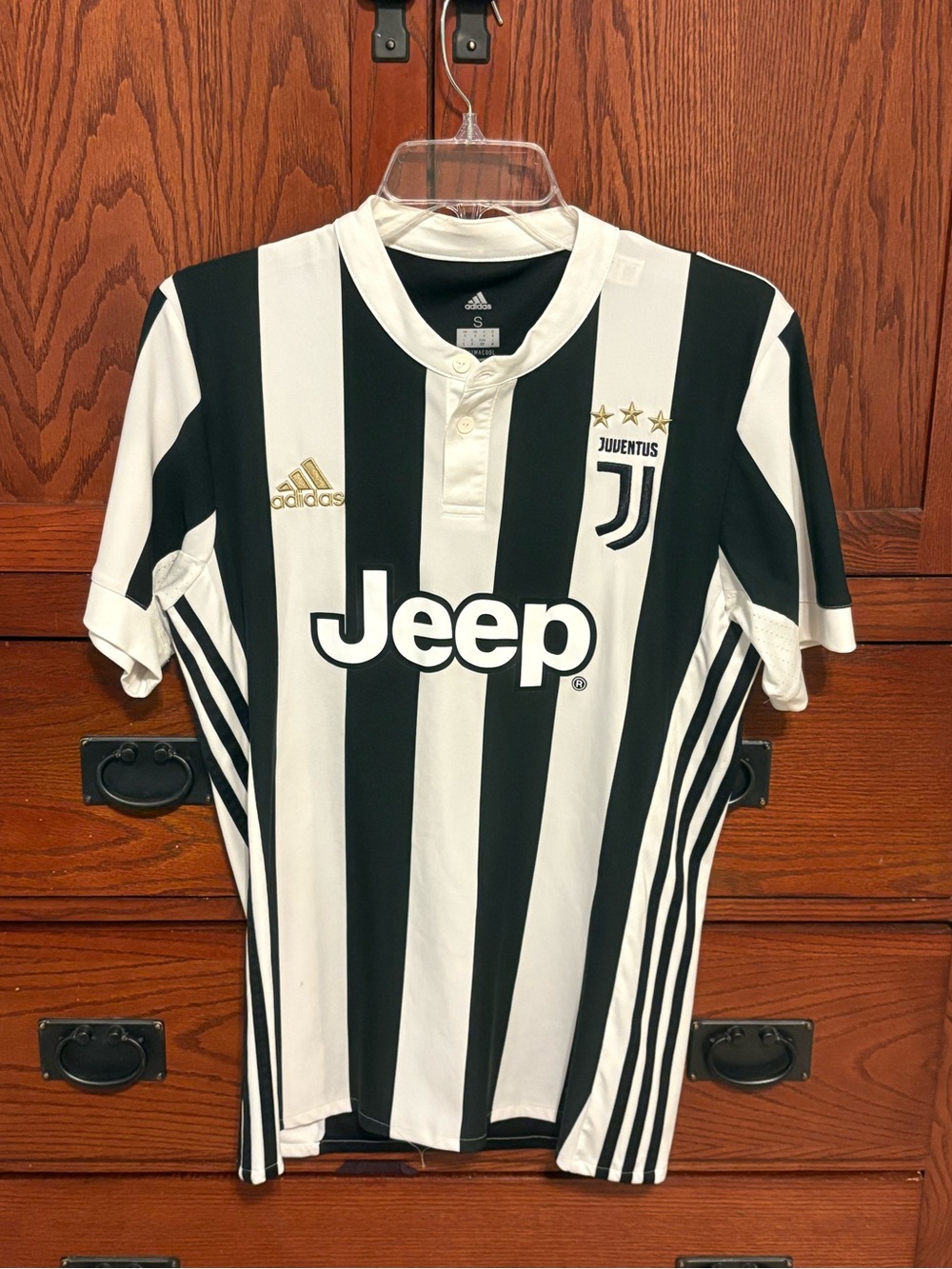 adidas Juventus Black and White Striped Soccer Jersey with Jeep Logo